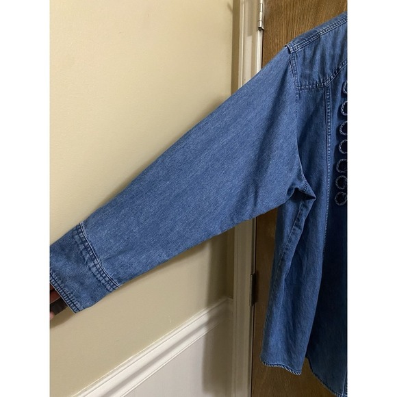 WRANGLER Vintage Western Wear for Women Blue Denim Ruffle Long Sleeve Cotton  L - Picture 4 of 13